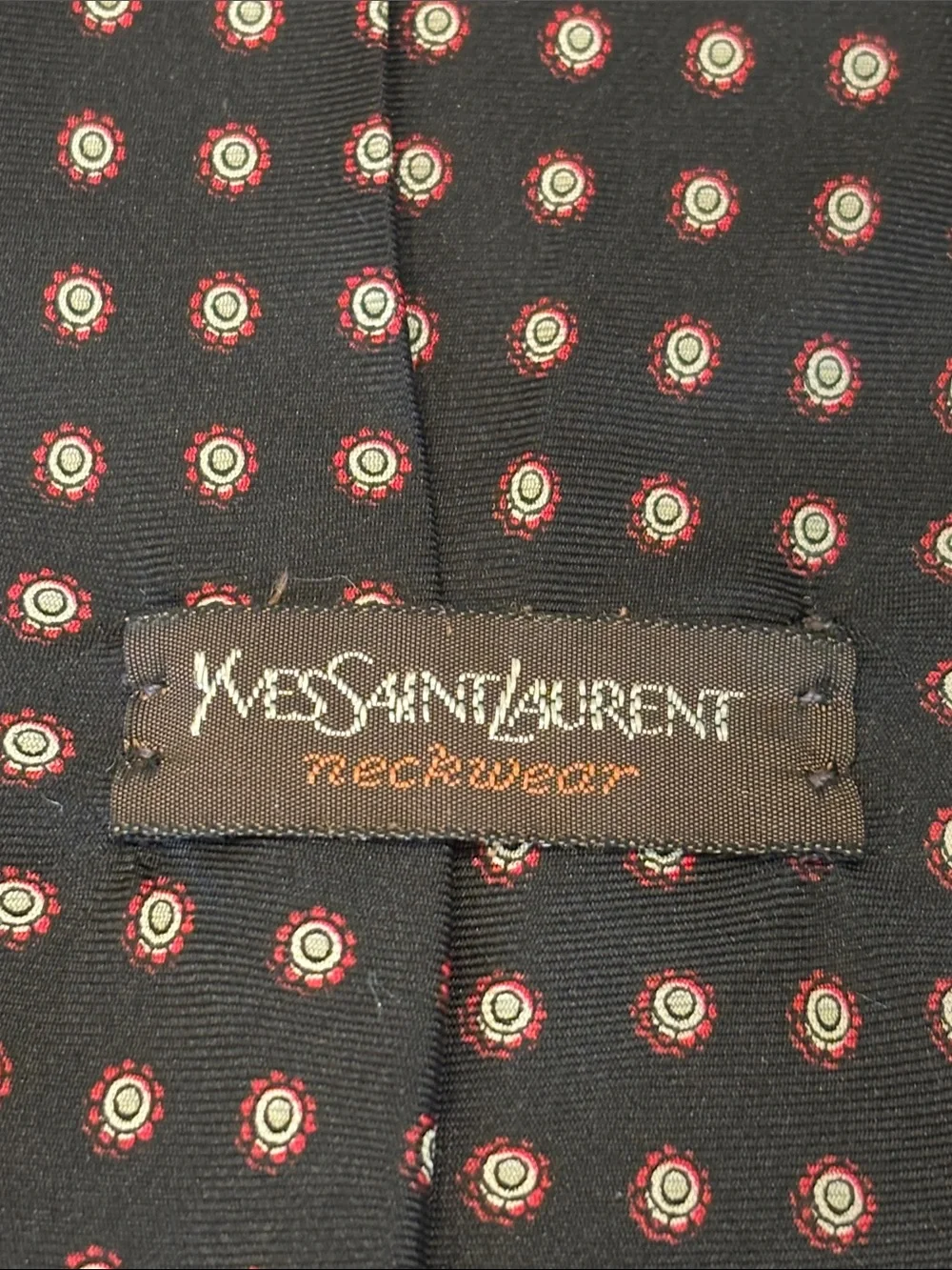 YVES SAINT LAURENT NECKWEAR Vintage Dark Navy Blue Necktie Small Dot Design YSL
